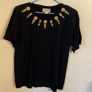 Black Tee Shirt with Gold Bling